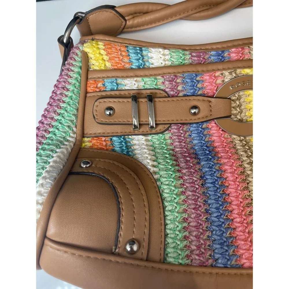 Rosetti Multicolored Woven With‎ Pleather Trim Shoulder Bag Handbag